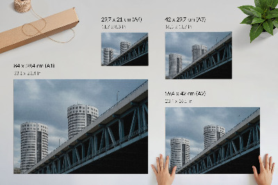 Plakatas Tiltas ir dangoraižiai modernumas simetrija elegancija