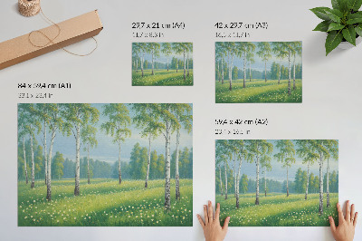 Plakatas Didingi beržai, žali pievos gėlės