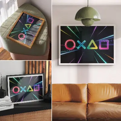 Plakatas neoninės geometrinės figūros