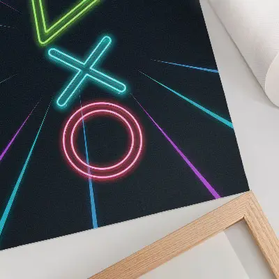 Spauda ant drobės neoninės formos, dinamiškos spalvos, futuristinis stilius