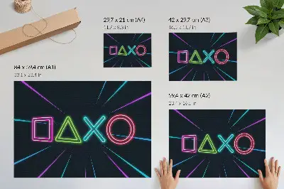 Spauda ant drobės neoninės formos, dinamiškos spalvos, futuristinis stilius