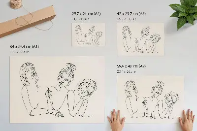 Plakatas ant drobės juodai baltos linijos, subtilumas ir veikėjų intymumas