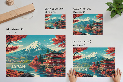 Spauda ant drobės Spalvingas ežero kalnų japoniškas peizažas