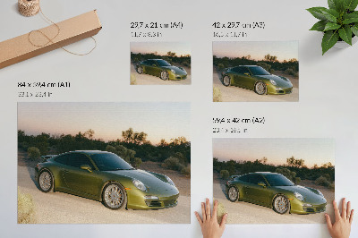 Spauda ant drobės Sportinis automobilis žalias dykumos saulėlydis