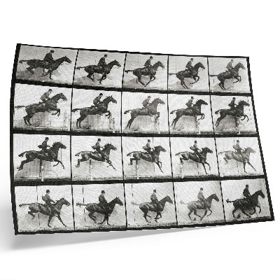Plakatas ant drobės 640 paveikslėlis, kuriame pavaizduotas „Gyvūnų judėjimas“ (1887 m.), jodinėjimas žirgais, nufotografuotas Eadweardo Muybridge'o