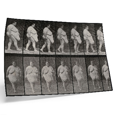 Plakatas Nutukusi moteris eina. Eadweardo Muybridge'o fototipas, 1887 m.