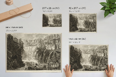 Plakatas Vaizdas į Didžiąją Tivolio kaskadą iš „Romos vaizdų“, autorius Giovanni Battista Piranesi