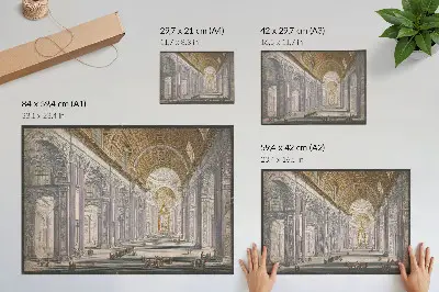 Plakatas ant drobės su vaizdu į Šv. Petro bazilikos interjerą Vatikane, autoriai anonimas ir Giovanni Battista Piranesi