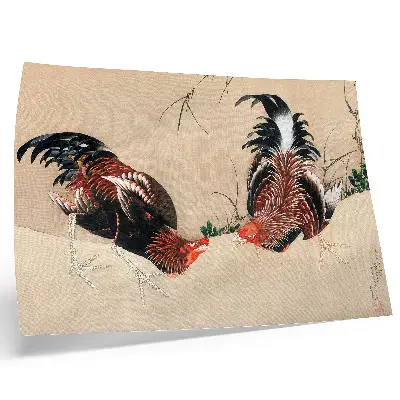 Plakatas ant drobės Katsushika Hokusai paveikslas „Gaidžiai“ (1838)