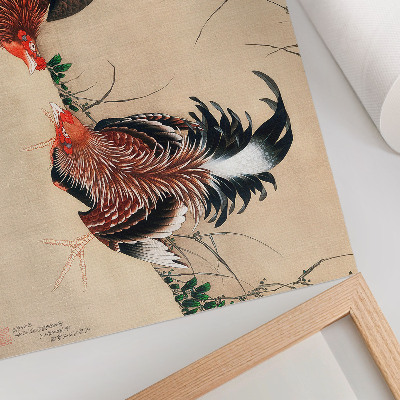 Plakatas ant drobės Katsushika Hokusai paveikslai „Gaidžiai“ (1838).