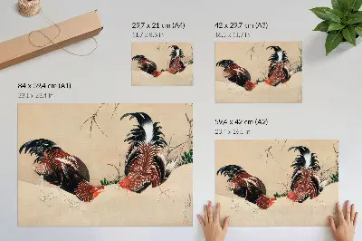 Plakatas ant drobės Katsushika Hokusai paveikslas „Gaidžiai“ (1838)