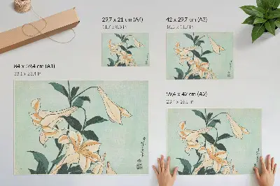 Spauda ant drobės Katsushika Hokusai „Lelijos“ (apie 1833–1834), didelės raiškos reprodukcija