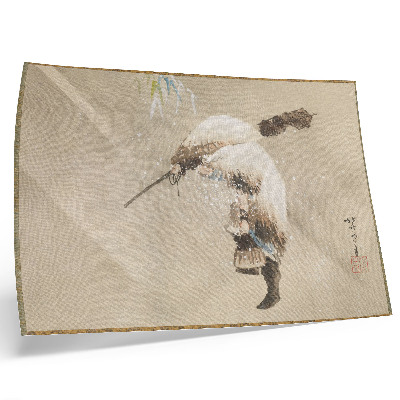 Plakatas ant drobės Katsushikos Hokusai didelės raiškos paveikslas „Žvejas, nešantis tinklą sniege“ (apie 1821 m.)