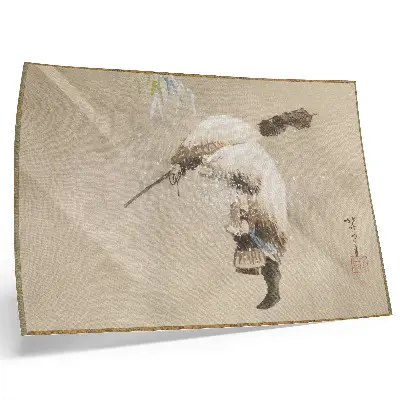 Plakatas ant drobės Katsushikos Hokusai paveikslas „Žvejas, nešantis tinklą sniege“ (apie 1821 m.) didelės raiškos