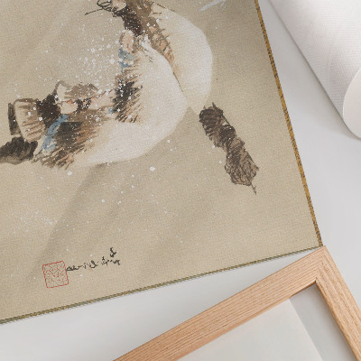 Plakatas ant drobės Katsushikos Hokusai didelės raiškos paveikslas „Žvejas, nešantis tinklą sniege“ (apie 1821 m.)