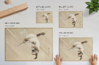 Plakatas ant drobės Katsushikos Hokusai didelės raiškos paveikslas „Žvejas, nešantis tinklą sniege“ (apie 1821 m.)