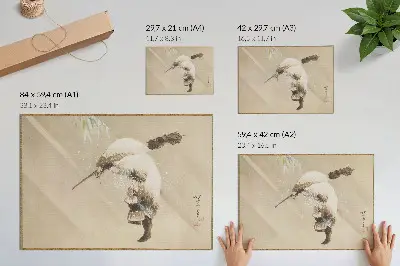 Plakatas ant drobės Katsushikos Hokusai paveikslas „Žvejas, nešantis tinklą sniege“ (apie 1821 m.) didelės raiškos