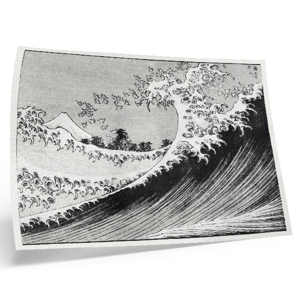 Plakatas Hokusai „Šimtas Fudzijamos kalno vaizdų“ (1835 m.), senovinis japoniškas medžio drožinys