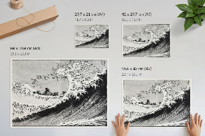Plakatas Hokusai „Šimtas Fudzijamos kalno vaizdų“ (1835 m.), senovinis japoniškas medžio drožinys