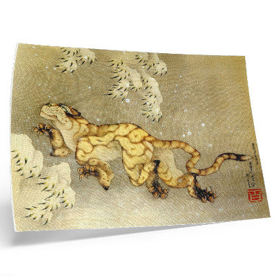 Spauda ant drobės Katsushika Hokusai (1760–1849), „Tigras sniege“. Kabantis ritinys, rašalas ir spalvos ant šilko, 1849 m.