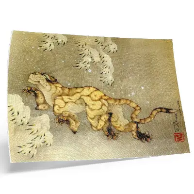 Katsushika Hokusai „Tigras sniege“ spauda ant drobės, 1849 m. kabantis ritinys