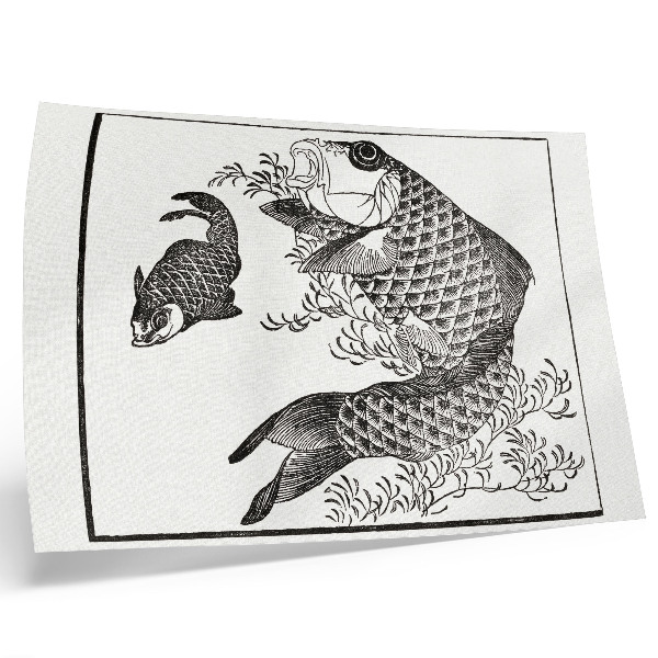 Plakatas ant drobės Hokusai karpis, japonų gyvūnų iliustracija