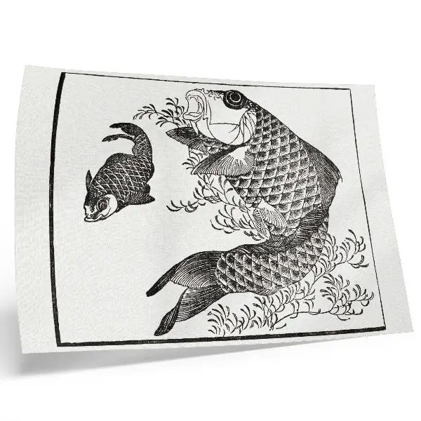 Hokusai karpis, japonų gyvūnų iliustracija plakatas ant drobės