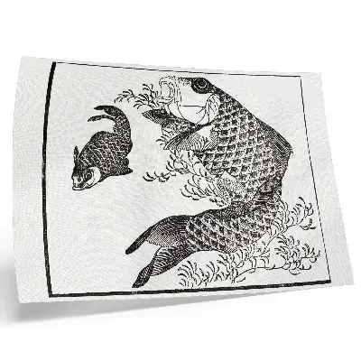 Hokusai karpis, japonų gyvūnų iliustracija plakatas ant drobės