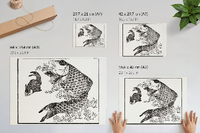 Plakatas ant drobės Hokusai karpis, japonų gyvūnų iliustracija