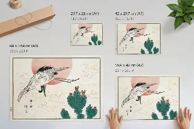 Japoniškas gervės medžio raižinys (1826–1869) plakatas ant drobės