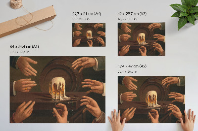 Plakatas Septynios vyriškos rankos aplink alaus bokalą
