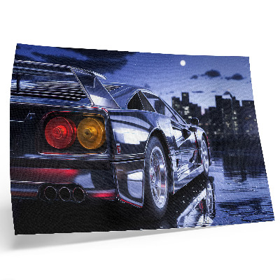 Plakatas ant drobės Sportinis automobilis miesto peizaže naktį