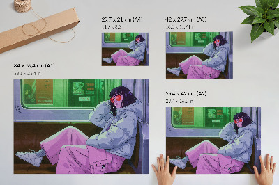 Plakatas Stilinga figūra tramvajuje su rožinėmis kelnėmis