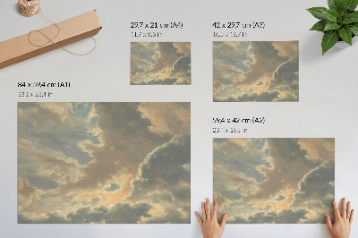 Plakatas Debesys danguje pilkos ir smėlio spalvos atspalviais