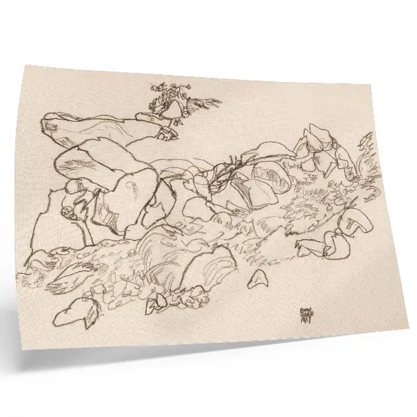 Spauda ant drobės Egono Schiele „Kalnų upelis“ (1917 m.) iš MET muziejaus kolekcijos