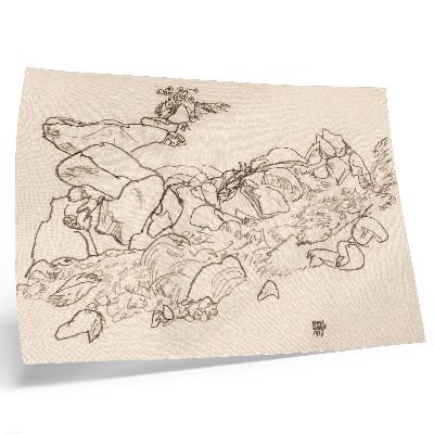 Spauda ant drobės Egono Schiele „Kalnų upelis“ (1917 m.) – linijinis piešinys iš MET muziejaus kolekcijos