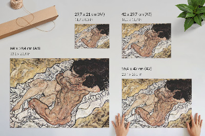 Spauda ant drobės Egono Schiele'o „Apkabinimas“ (1917 m.)