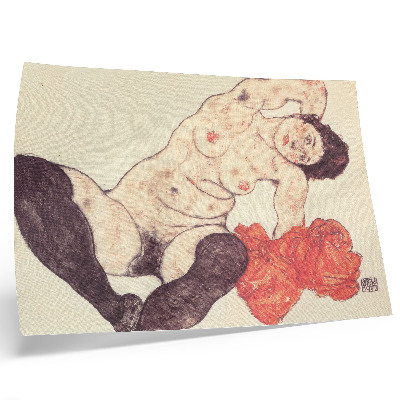 Plakatas ant drobės Egono Schiele „Nuoga moteris su geltonu rankšluosčiu“ (1917 m.)