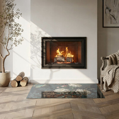 Apsauginis židinio stiklas stačiakampis Gėlių raštas su drugeliais