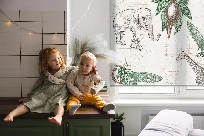 Vidiniai langų roletai Žirafos, drambliai ir lapai
