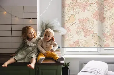 Vidiniai roletai langams Paukščiai tarp gėlių