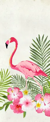 Medžiaginiai roletai Flamingos prie lapų