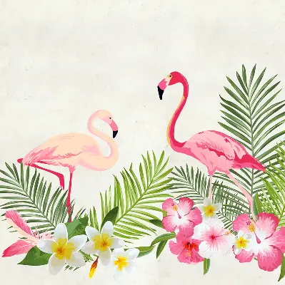 Medžiaginiai roletai Flamingos prie lapų