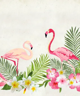 Medžiaginiai roletai Flamingos prie lapų