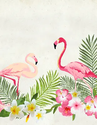 Medžiaginiai roletai Flamingos prie lapų
