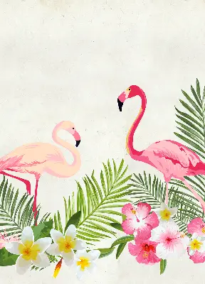 Medžiaginiai roletai Flamingos prie lapų