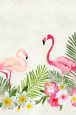 Medžiaginiai roletai Flamingos prie lapų