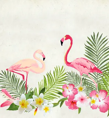 Medžiaginiai roletai Flamingos prie lapų