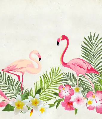 Medžiaginiai roletai Flamingos prie lapų
