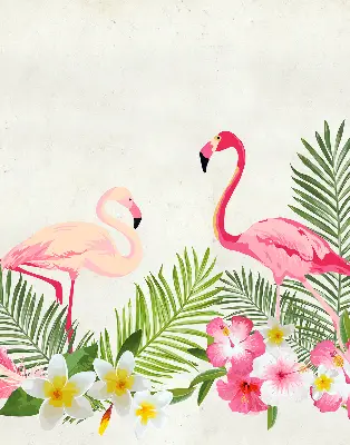 Medžiaginiai roletai Flamingos prie lapų